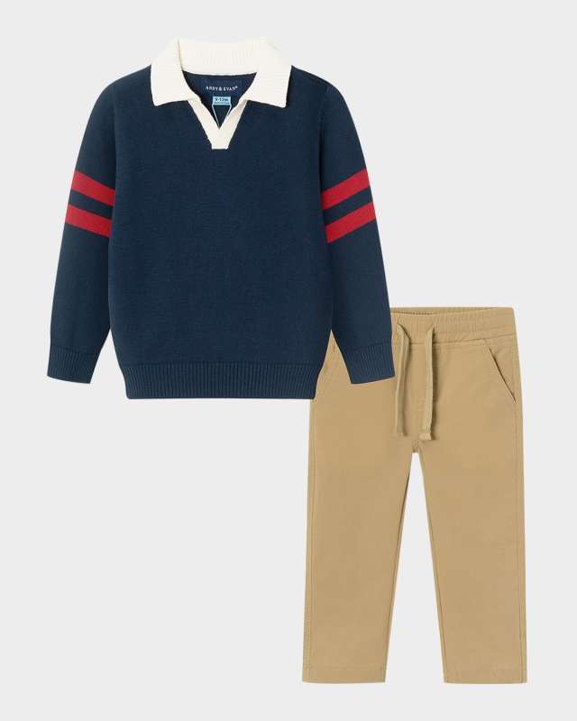 Boy's Collared Sweater W/ Pants Set, Size Newborn-24